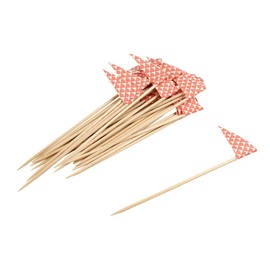 Fackelmann 31016 Wooden Skewers with Flag, Cocktail Sticks or Appetizers, Pink, Paper, FSC Beech Wood, 12 x 4 cm