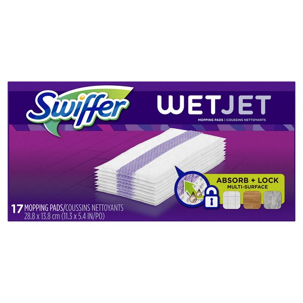 Swiffer WetJet Hardwood Floor Cleaner Spray Mop Pad Refill, Multi Surface, 17 Count (Packaging May Vary)