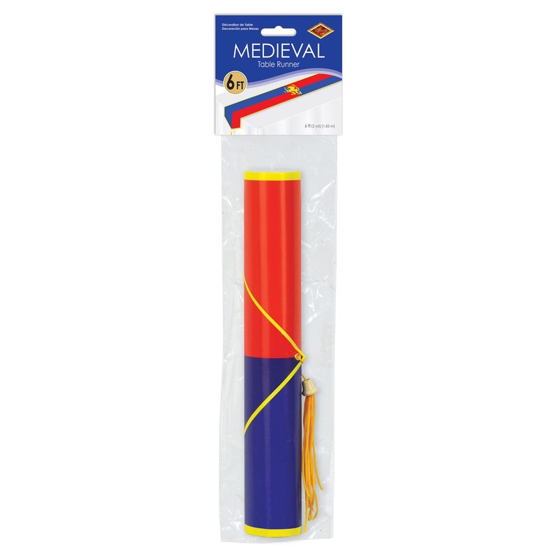 Beistle Printed Medieval Table Runner, Red/Blue Royal Castle Table Décor