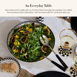 MACKENZIE-CHILDS Everyday Serving Bowl, Dishwasher- and Microwave-Safe, 12 Inches, Black-and-White Courtly Check