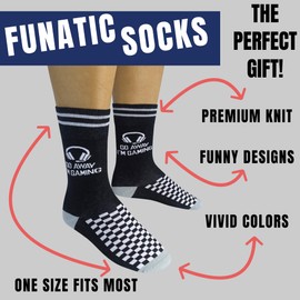 FUNATIC Go Away I'm Gaming Socks for Men Women Teen Boy Girl Introverting | Do Not Disturb Gamer Gift Idea with Funny Saying | Crazy Video Game Present | Party Lover Accessory | PC Apparel Accessories