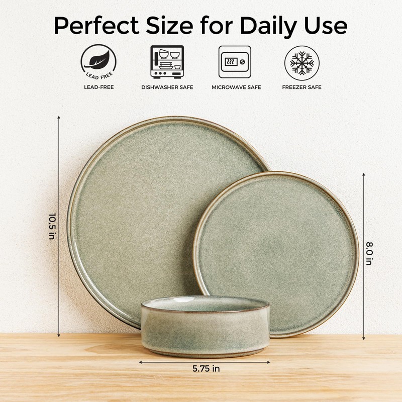 AmorArc Ceramic Dinnerware Sets, Handmade Reactive Glaze Stoneware Plates and