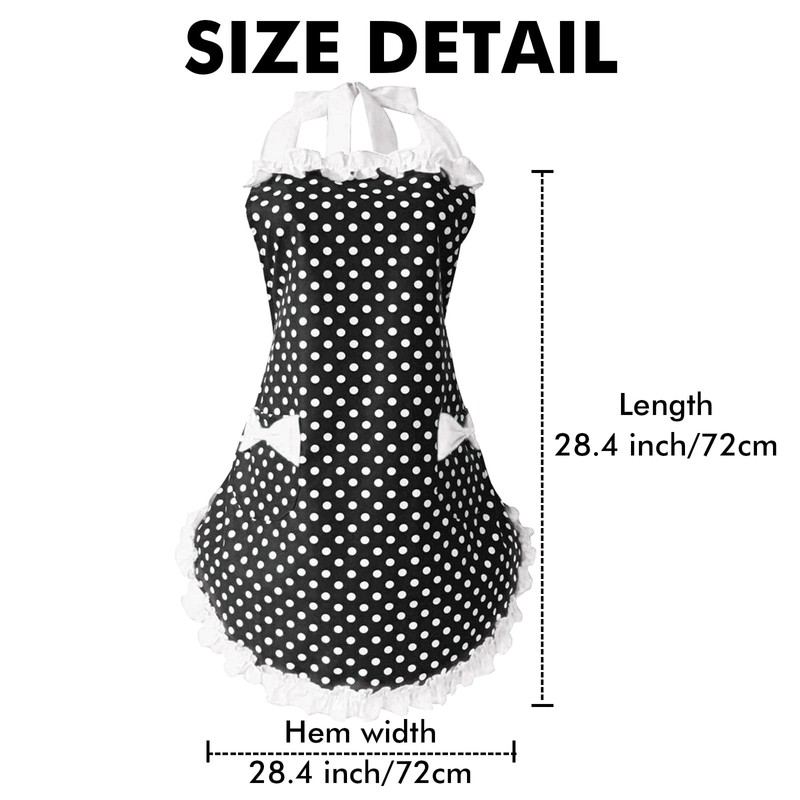 Aprons for Women with Pockets, Cute Adjustable Black Red Chef
