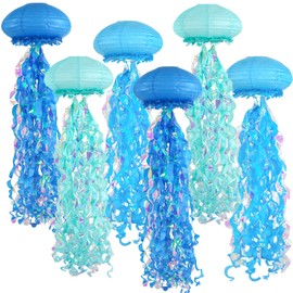 ADLKGG Jellyfish Paper Lanterns, Under The Sea Party Decorations, 6pcs Hanging Jelly Fish for Mermaid Ocean Themed Birthday Party Decorations, Baby Shower Classroom Decor (Blue