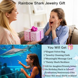 LINY Dainty Rainbow Crystal Shark Necklaces for Women 26 Initial Shark Necklace Letter Shark Pendant Ocean Animal Jewelry Shark Lover Gifts for Her (S)