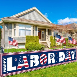 Large Happy Labor Day Banner, Labor Day Fence Yard Lawn Banner Outdoor Indoor Decorations Party Supplies