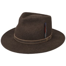 Stetson Bendova Fedora Wool Hat - Plain Hat with Feathers - Classic Bogart Style - Packable, Travel Ready & with Leather Strap - Men - Autumn/Winter, brown