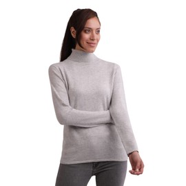 CASH-MERE.CH 100% Cashmere Women's Pullover Turtleneck 2-Ply, lightgrey, S