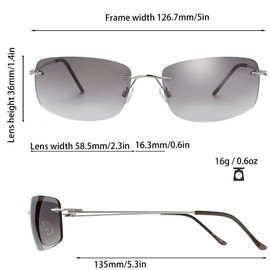 The Fresh Minimalist Small Rectangular Sunglasses Clear Eyewear - Gift Box Package (104-Silver, Gradient Grey, 58)