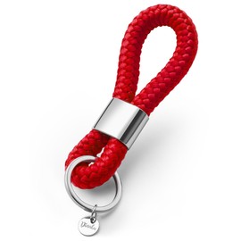 Key pendant with silver metal in maritime design made of sailing rope, in many different colours, elegant key chain, Hot Red