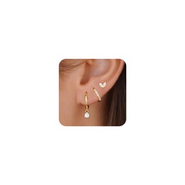Tituthia Gold Earrings for Women Trendy, Dainty Small Hoop Earrings Set Multiple Piercing Cute CZ Flower Huggie Stud Earring 14K Gold Lightweight Hypoallergenic Cartilage Earrings Gold Jewelry for