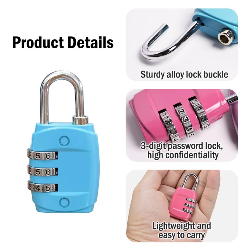 Kellegour 8 Pcs Luggage Locks 3 Digit Combination Padlock,Resettable Code