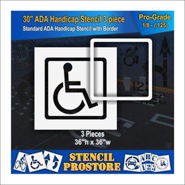 Parking Lot Stencil - 30 in - Handicap Stencil with Solid Border (2" Stroke) - 3pc Stencil - 36'' x 36'' x 1/8" (128 mil) - Pro-Grade
