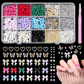 Valentine's Day Bow Nail Charms and Gems, Bowknot Heart Alloy Nail Art Jewels, Cute 3D Bows Tie Nail Art Charms, Red Pink Color White Nail Bow Charms for Nails Design DIY Supplies Accessories