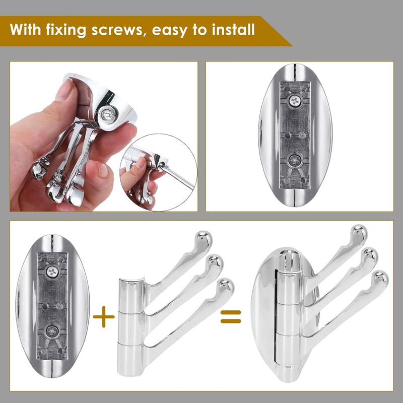 Foldable Towel Hook, Solid Metal Swivel Hook Heavy Duty Swing