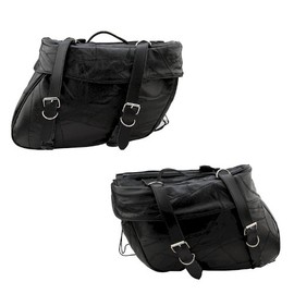 Barton Outdoor Motorcycle Bags - Twin Saddlebag Style - Genuine Buffalo Leather - Fits Any US Bike - Extra Storage Pockets - Buckle Latched - 14" × 10" × 5 1/4" - Set of 2