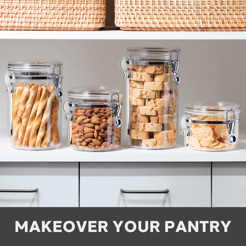 Oggi 4pc Clear Canister Set with Clamp Lids & Spoons