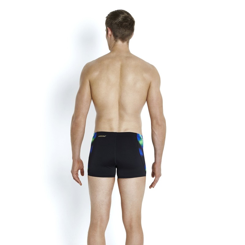 Speedo Men's X Placement Digital V Aquashorts-Black/Fluo Green/Deep Peri, Size