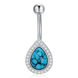 BETHZA Turquoise Belly Button Ring 925 Sterling Silver Real Turquoise Teardrop Navel Piercing Nail Boho Jewelry for Women Gifts for Birthday