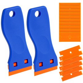 QWORK Plastic Scraper Set - 2 Pieces with 100 Scratch-Free Blades, Ideal for Sticker Removal, Hob Cleaning and Car Detailing