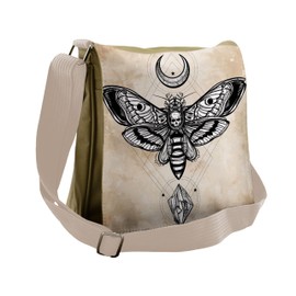 Ambesonne Fantasy Messenger Bag, Hawk Moth Skull Magic, Unisex Cross-body
