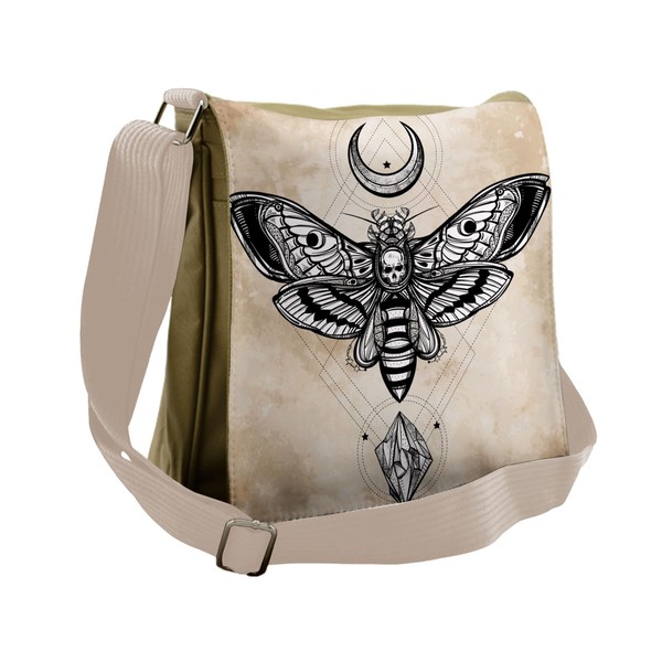 Ambesonne Fantasy Messenger Bag, Hawk Moth Skull Magic, Unisex Cross-body