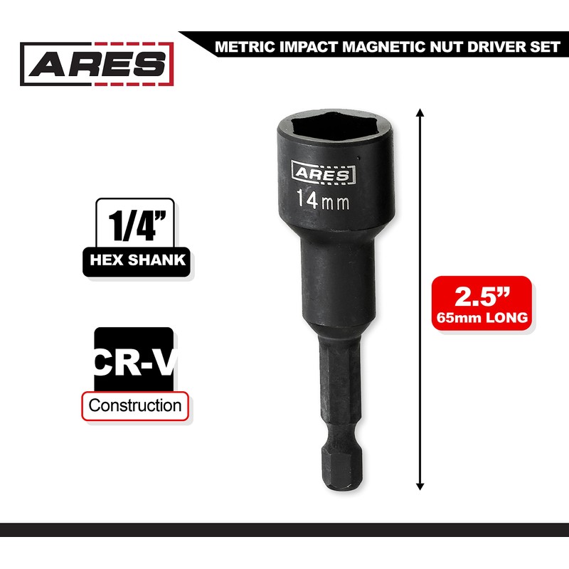 ARES 70029 - Metric Impact Magnetic Nut Driver Set -