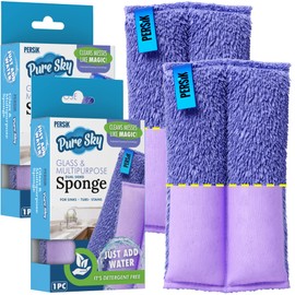 Pure-Sky Ultra Microfiber Cleaning Sponge – 2-in1, Combination for Glass and Multipurpose – JUST ADD Water No Detergents Needed – Use for Windows, Glass, Mirrors, Removing Stains in The Cracks