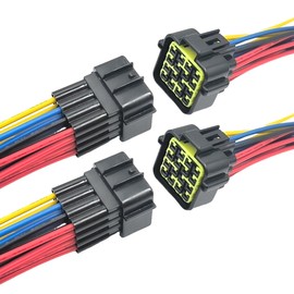 Set of 2 16 Pin Waterproof Electrical Connectors with 16AWG Cables (Male & Female) for Car, Truck, Motorcycle & Marine Applications