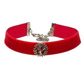 Alpenflüstern Traditional Velvet Choker Necklace, Deer – Costume Necklace, Close-fitting Choker, Elastic, with Deer Antlers. Elegant Women's Costume Jewellery, Velvet Choker, Wide, in Traditional Colours, Base Metal