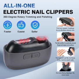 Electric Nail Clipper, 3-in-1 Automatic Electric Nail Clipper with 2 Speeds, Magnetic Cover, Polishing, with LED Light and Nail Scraps Storage, for Kids, Adult, Seniors to Home & Travel Use