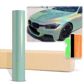 12"x60" (1FTx5FT) Teal Laser Flip Gloss Black Metallic Holographic Rainbow Psychedelic Vinyl Wrap Auto Car Sticker Decal Film Sheet Bubble Free Air Release Technology with Tool Kit