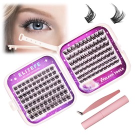 Elitefe Lash Extension Kit DIY 280Pcs Lash Clusters Kit Eyelash Extensions 10-16MM Individual Lashes Extensions with Lash Bond and Lash Tweezers (265Pcs, BlackDress&DoubleFlowers, 0.07D, 10-16mm)