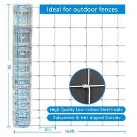 Farm Fence 5ft x 164ft Heavy Zinc Coating Cattle Fence,Galvanized Field Wire Fencing Deer Fence,Goat Fence,Hog Wire Fencing for Yard Livestock & Animals Protection