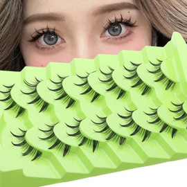 outopen 7 Pairs Manga Lashes with Clear Band Japanese Anime Cosplay Eyelashes Spiky Wet Look Lashes 12mm Asian False Eyelashes Clusters(Wet Look Manga Lashes 5 Clusters|10-12MM)