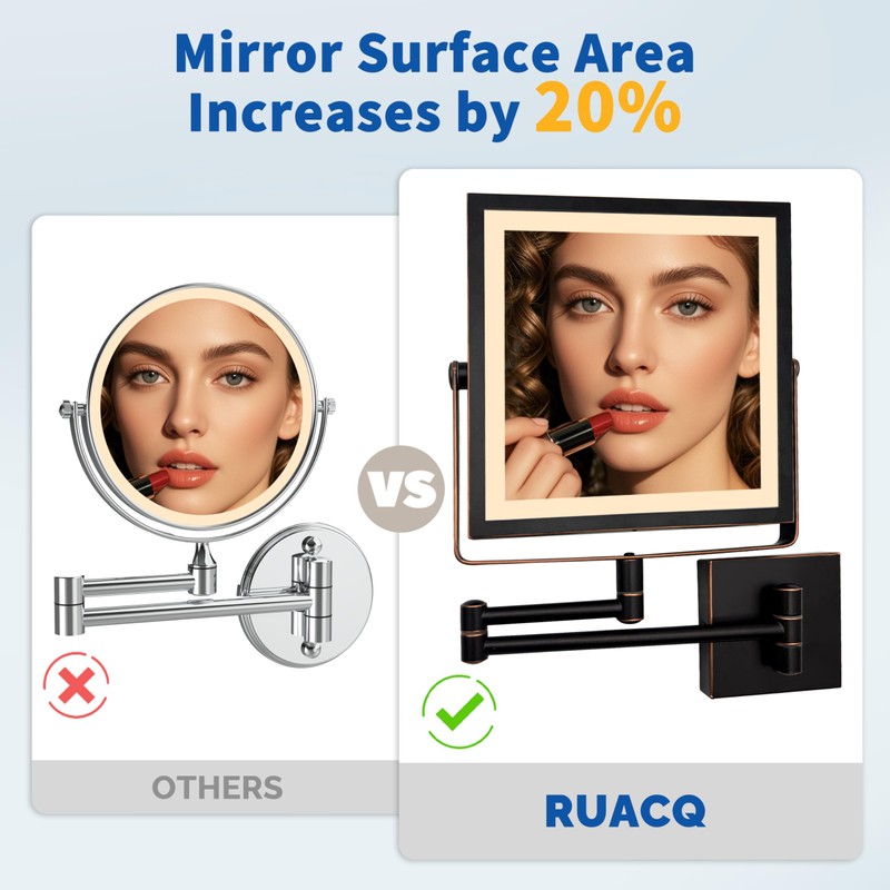 Ruacq Rechargeable Wall Mounted Makeup Mirror with Lights, Double Sided