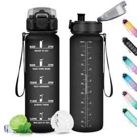 KollyKolla Water Bottle, 1 Litre, Sports Water Bottle with Filter, Leak-Proof, Motivational Water Bottle with Time Marking, Water Bottle for Fitness, Camping, Bike, Outdoor, Adults