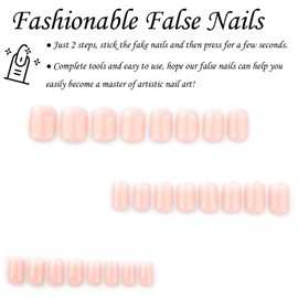 DMQ Square False Nails Short, 24Pcs Nude Gradient French Tip Nude Press on Nails, Glossy Removable Glue on Nails with Nail Glue, Acrylic Full Cover Stick on Nails for Women and Girls