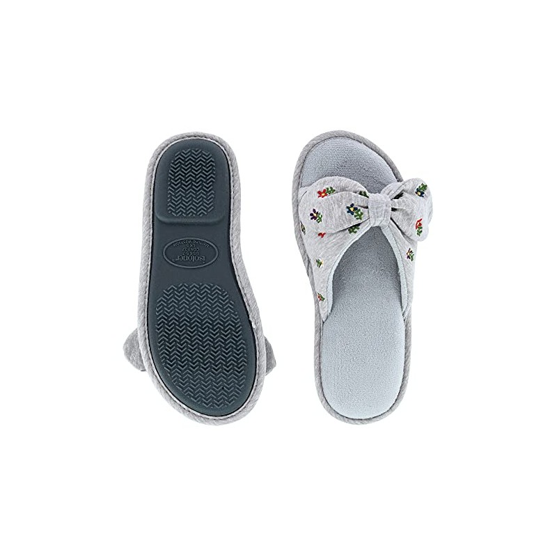 isotoner Womens Recycled Embroidered Jersey Tie Slide, Heather Grey, 8.5-9