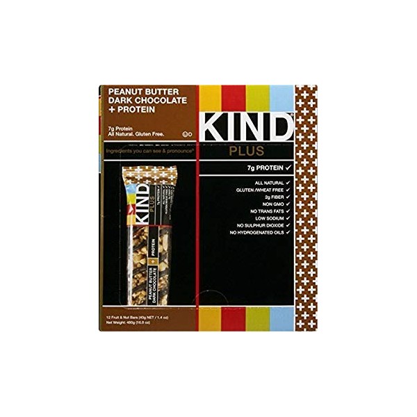 Kind Plus, Peanut Butter Dark Chocolate + Protein, Gluten Free Bars, 1.4 Ounce, 24 Count