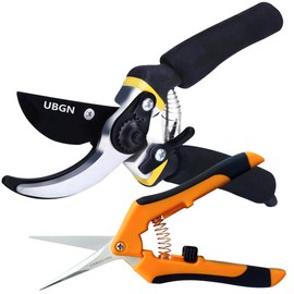 2 Pack Garden Pruning Shears, Garden Scissors Hand Pruners 8 Inch, Pruning Snips 6.5 Inch, Garden Clippers, Pruners for Gardening
