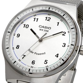 Casio MTP-RS105 Series Standard Solar Analog Wristwatch, Waterproof to 5 ATM, Men's, Silver Mesh Metal Band MTP-RS105M-7BV, Bracelet Type