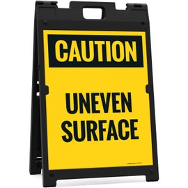 Caution Uneven Surface Sidewalk Sign Kit, 18x24 Inches, With A Frame Stand, Made in USA