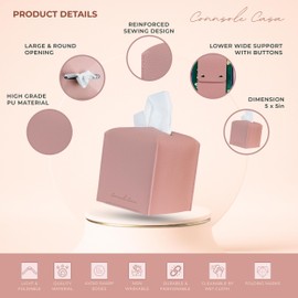 Connsole Casa Premium PU Leather Tissue Box Holder - Elegant Hotel-Style Tissue Box Cover for Home, Office & Car Décor, Tissues Cube Organizer for a Natural & Classic Look (Pink 2 Pack)