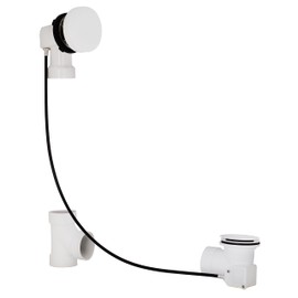 Westbrass D50P35SRE-50 35" Cable Drive Bathtub Drain Trim with Rotary Overflow Cover Knob, Pop-Up Stopper SCH. 40 PVC Fittings, Powder Coat White