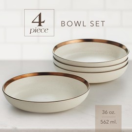 Maison Neuve Luna Collection Stoneware Bowls - Dish Set of 4 Ceramic Bowls for Kitchen - 36oz Modern Handmade Stone Bowl - Microwave & Dishwasher Safe Bowls for Dinner and Meals - Cream/Bronze