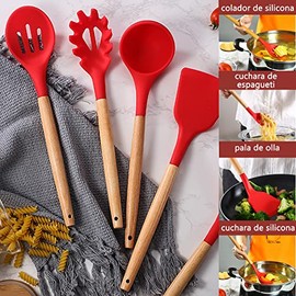 conjunto de utensilios de cocina, 12 piezas utensilios de silicona para cocina, espatulas de silicona para cocinar, con esptula volteador batidor...  