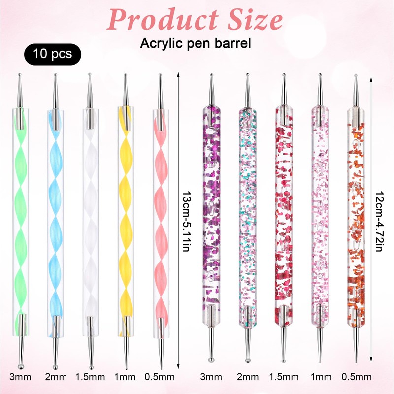 Pack of 10 Dotting Pen, Rhinestone Nail Design, Marbleizing Tool