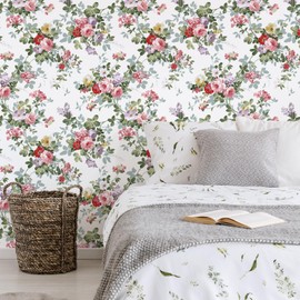 VEELIKE 17.7''x354'' English Roses Floral Peel and Stick Wallpaper Vintage Cottage Floral Wallpaper for Bedroom Nursery Bathroom Removable Flowers Wallpaper Adhesive Contact Paper for Walls Cabinets