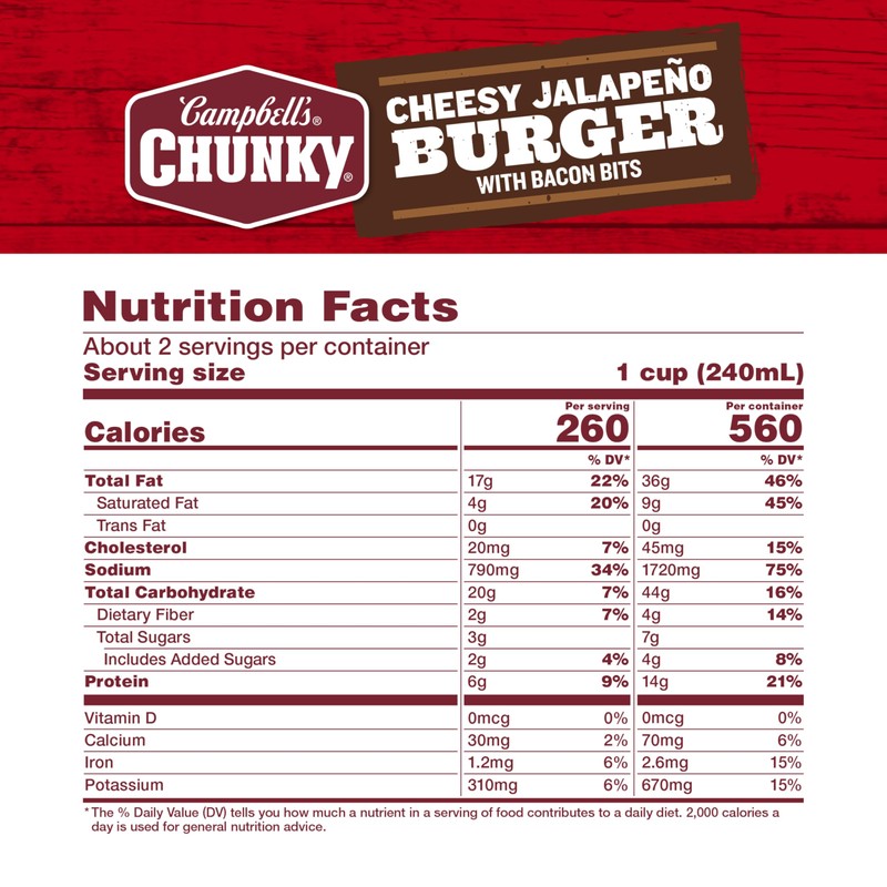Campbell’s Chunky Soup, Cheesy Jalapeño Burger with Bacon Bits, 18.8